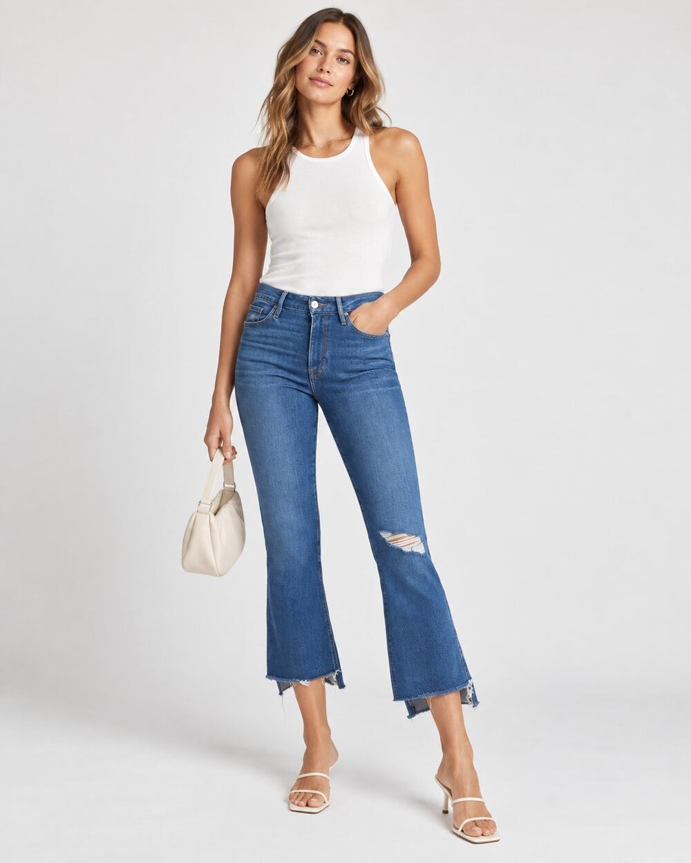 FRAME Le Crop Mini Boot Jeans Decades Blue Rips Size 26